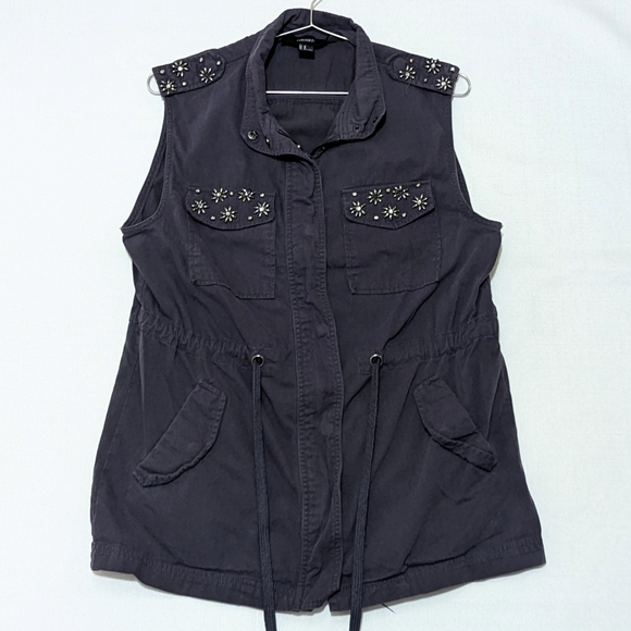 Forever 21 | Embellished Cargo Vest | GrayBlue | Utility | Retro | Punk | Grunge - Picture 2 of 6